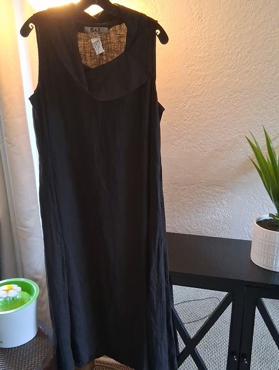 Flax Dresses & Skirts - Flax Black Linen Sleeveless Maxi Dress with Soft Neckline